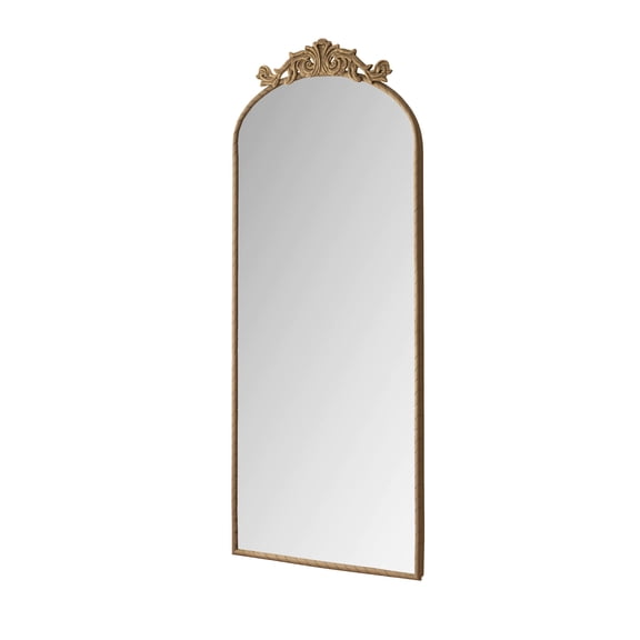 58"x24" Arched Full Body Mirror with Vintage Ornate Carved Applique on Top, Hanging Wall Mounted Mirror, for Living Room Bedroom Retro Home Decor Mirror, Bronze