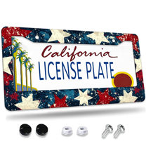 1 Pcs American Flag License Plate Frame, License Plate Cover for Car Decorative Parts, Aluminum License Plate Bracket Holder Rust-Proof Weather-Proof for US Standard Car