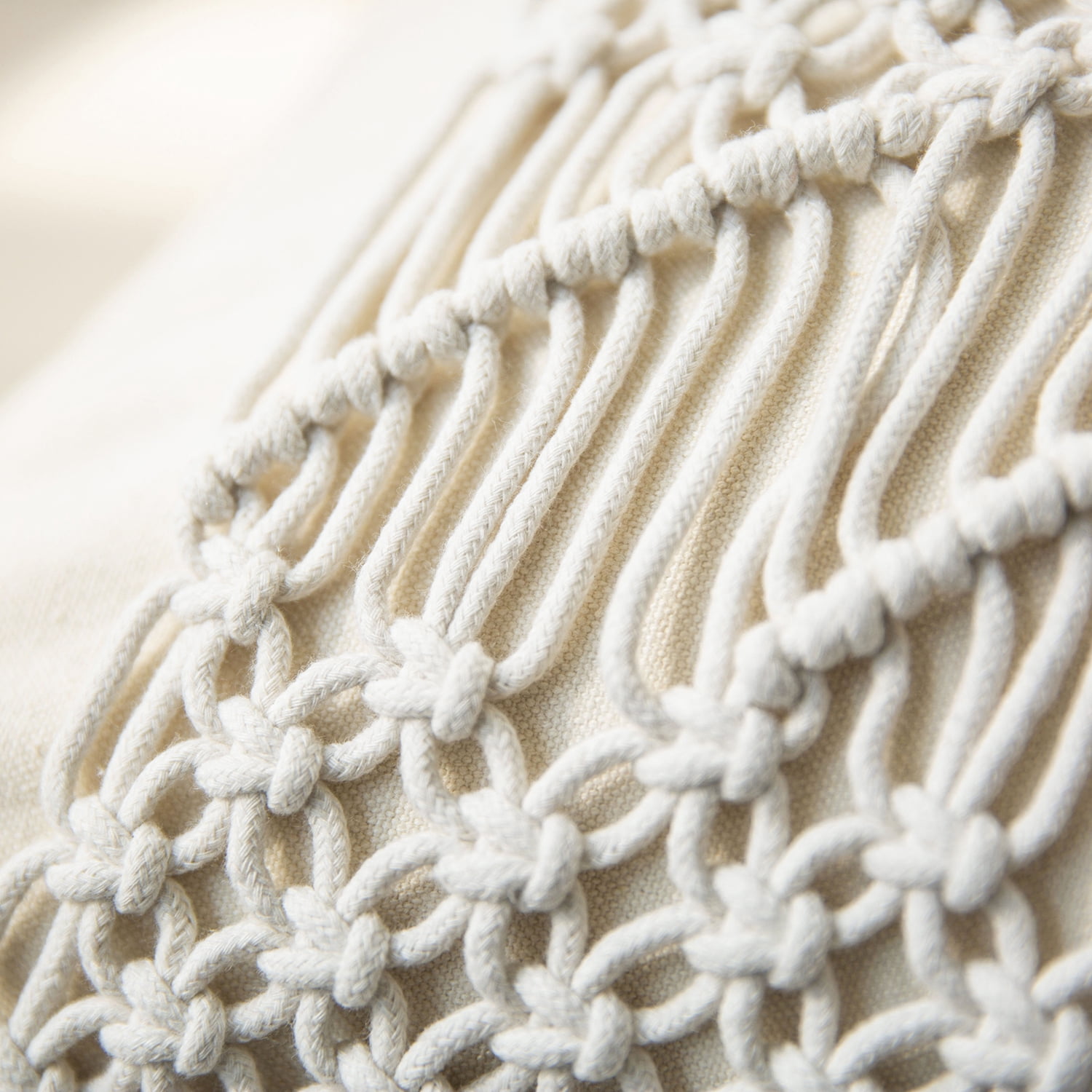 Phantoscope 100% Cotton Handmade Crochet Boho Series with Invisible Zipper Throw Pillow, 18" x 18", Off White, 1 Pack