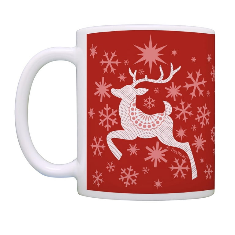 Merry Christmas coffee mug, Christmas gift for friend, Christmas drinkware,  Stocking stuffer, Reindeer design with red nose, Adorable winter