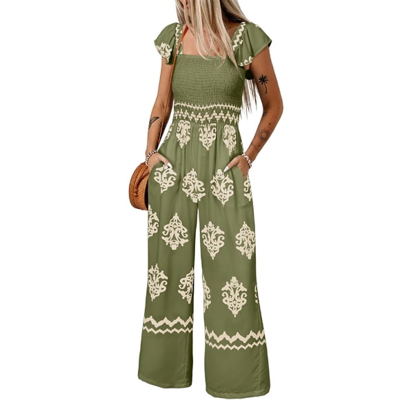 Mono Happy Sailed Dressy para mujer con cuello cuadrado, color verde