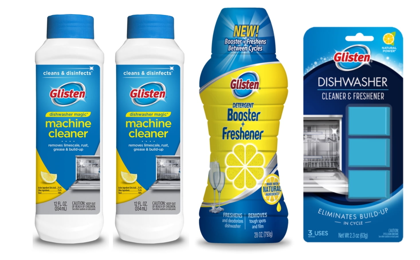 Glisten Dishwasher Magic Machine Cleaner & Disinfectant 2Pack, Freshener Tablets and Detergent