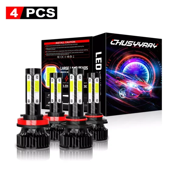 9005 H11 LED Headlight Super Bright Bulbs Kit 6500K White High Low Beam Combo 4Pcs Canbus Ready