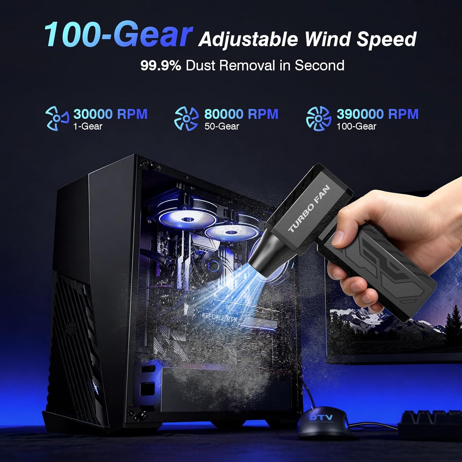 Compressed Air Duster, 130000 RPM Powerful Electric Air Duster, 100-Gear Stepless Adjustable Cordless Air Blower with Brushless Motor, Upgraded Mini Blower for Keyboard Computer Car Home Cleaning