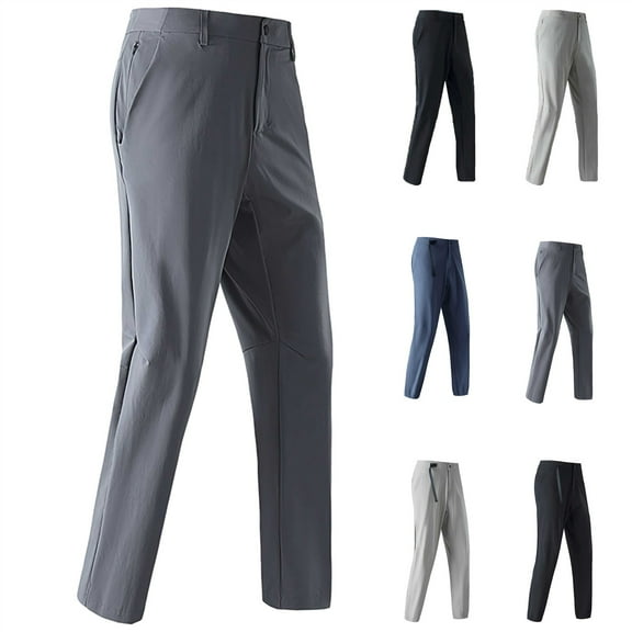 BiZtdJrK Fishing Hiking Pants for Men Fall Outdoor Lightweight Windproof Quick Dry Work Trousers Solid Casual Tapered Pants with Pockets, Black, L