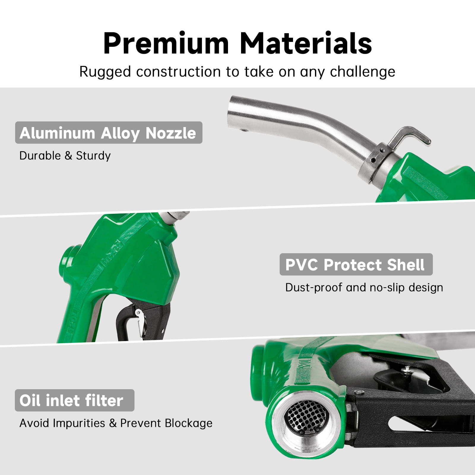 1" NPT Automatic Fuel Nozzle with Hook, Gas Nozzle Diesel Pump Handle Max Flow Rate 30GPM, 3-speed Padlock, Auto Shut Off, 19/16" (OD=30mm) Spout for Gasoline, Diesel, Kerosene Biodiesel, Green