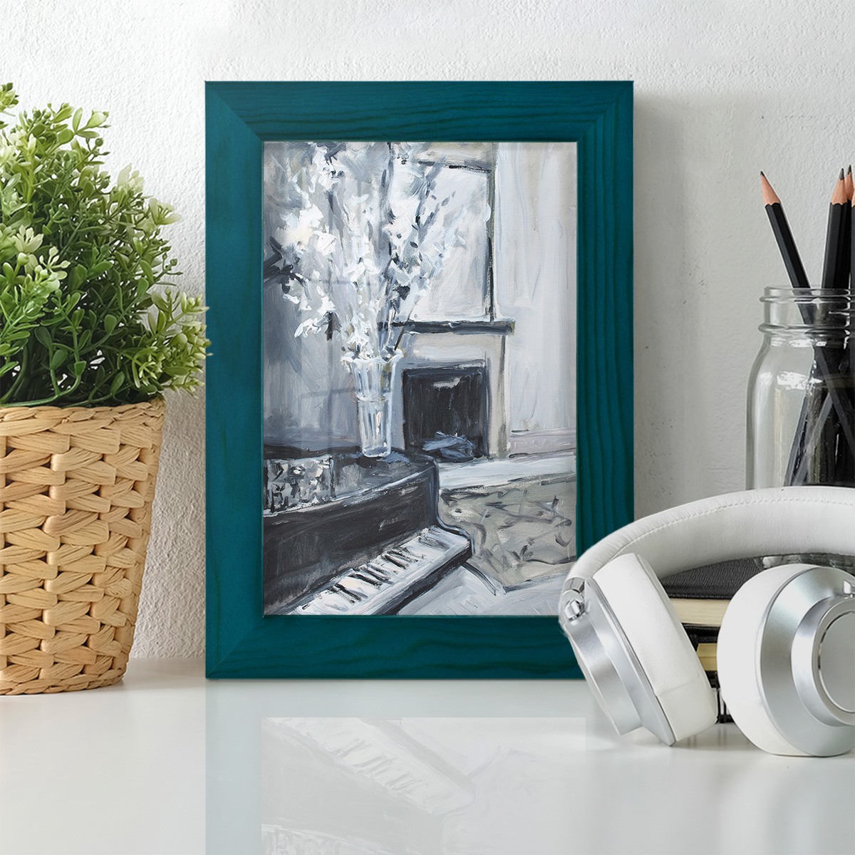 Piano Blues III - Framed Print w/glass - Ocean Blue