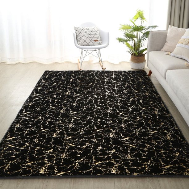 Alfombra de pelo de conejo de imitación simple con patrón de mármol para sala de estar, mesa de café, alfombra gruesa para dormitorio, alfombra absorbente antideslizante con pelo de conejo