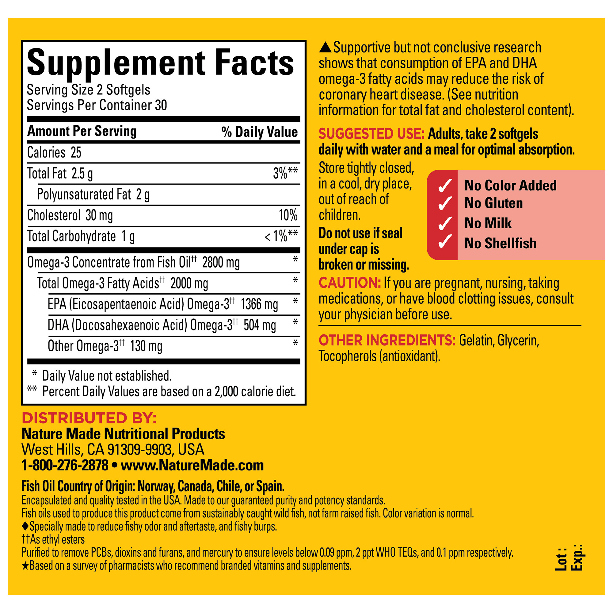 Nature Made Extra Strength Omega 3 Fish Oil Supplements 2800 mg per Serving Softgels, 60 Count