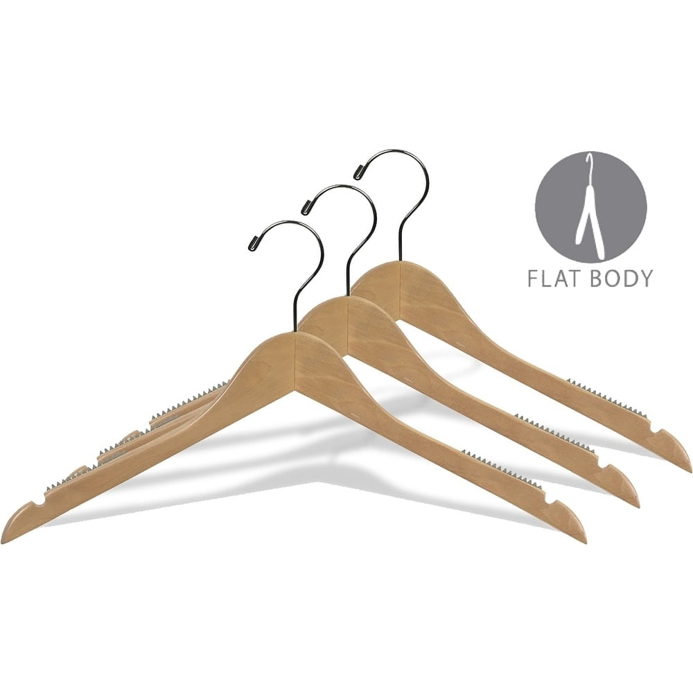 INTERNATIONAL HANGER Natural Wood Top Hanger with Non-Slip Shoulder Grips, 100 Pack