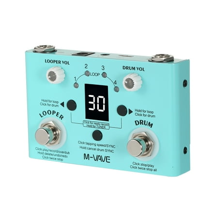M-VAVE Guitar Effect Pedal Lost Tempo Drum and Looper High Tuner with Adjustable Speed 30 Drums 4 Loops