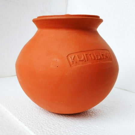 Kumbhar Soil Unglazed Clay Matka With Lid For Cooking & Serving - Brown, 2 Liters | Natural Pure Handmade Mud Handi - Earthen Dahi Matki - Mitti Handi - Terracotta Pot | Eco-friendly Clay Pot
