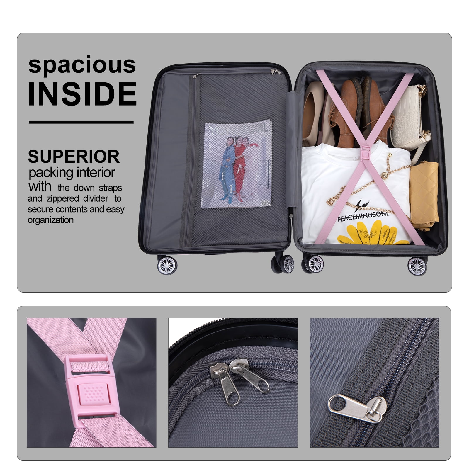 Tripcomp 5-Piece Hardside Luggage Set with Duffel Bag & Spinner Wheels, 20/24/28 Inch Lightweight ABS Suitcases with TSA Lock,Pink