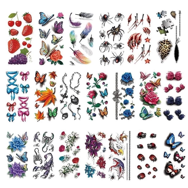 Tatuajes Temporales 3D Mariposa Rosa Flor Arte Corporal Pegatina Impermeable Tatuajes De Larga Duración Pegatinas 20 Hojas sonducket HA036133-00