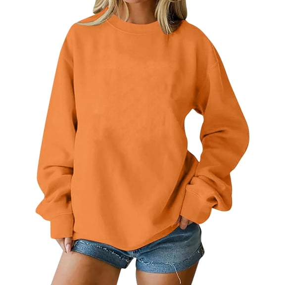 Womens Long Sleeve Tops Fashion Crew Neck Sweatshirts Solid Color Basic Sweatshirt Casual Trendy Pullover Tops Lightweight Hoodies Fall Winter Outfits