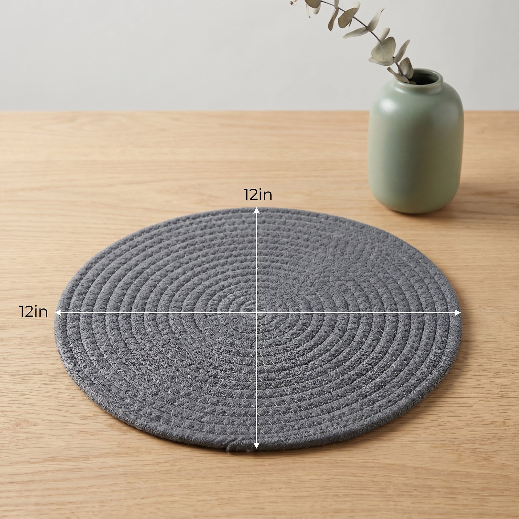 Unique Bargains Placemats Set of 4 Cotton Round Placemats for Dining Table Dark Gray