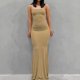 thumbnail image 1 of New Fashion Women Sexy Dresses Sleeveless Bodycon Backless Long Maxi Pure Slim Down Honey Peach Hip Suspender Party DressXL Gao Jinjia LED, 1 of 2