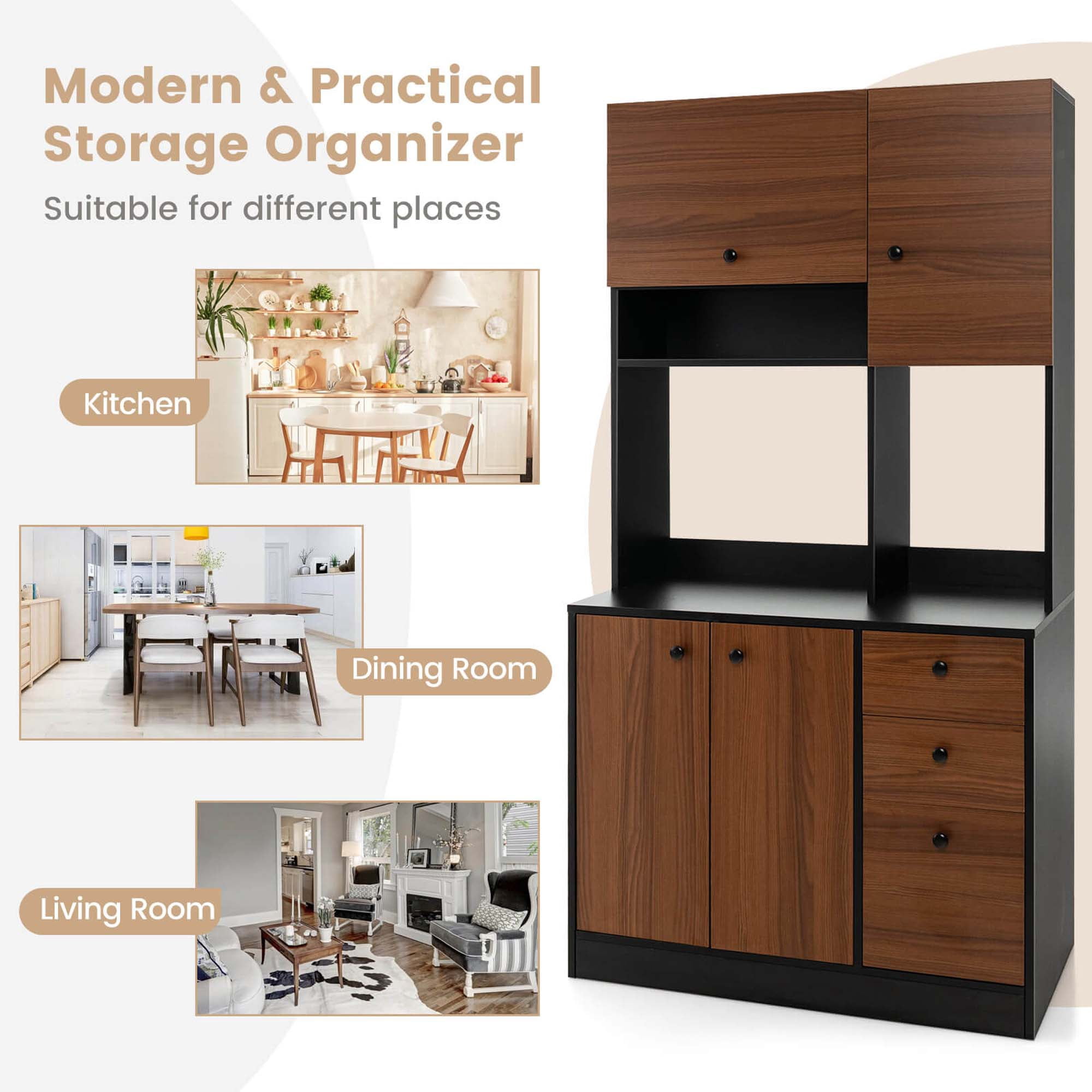Costway 71" Tall Kitchen Pantry Buffet Hutch Freestanding Storage Cabinet 4 Doors Black