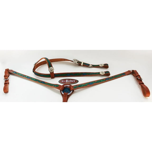 Horse Show Tack Bridle Western Leather Headstall Breast Collar Blue 8432