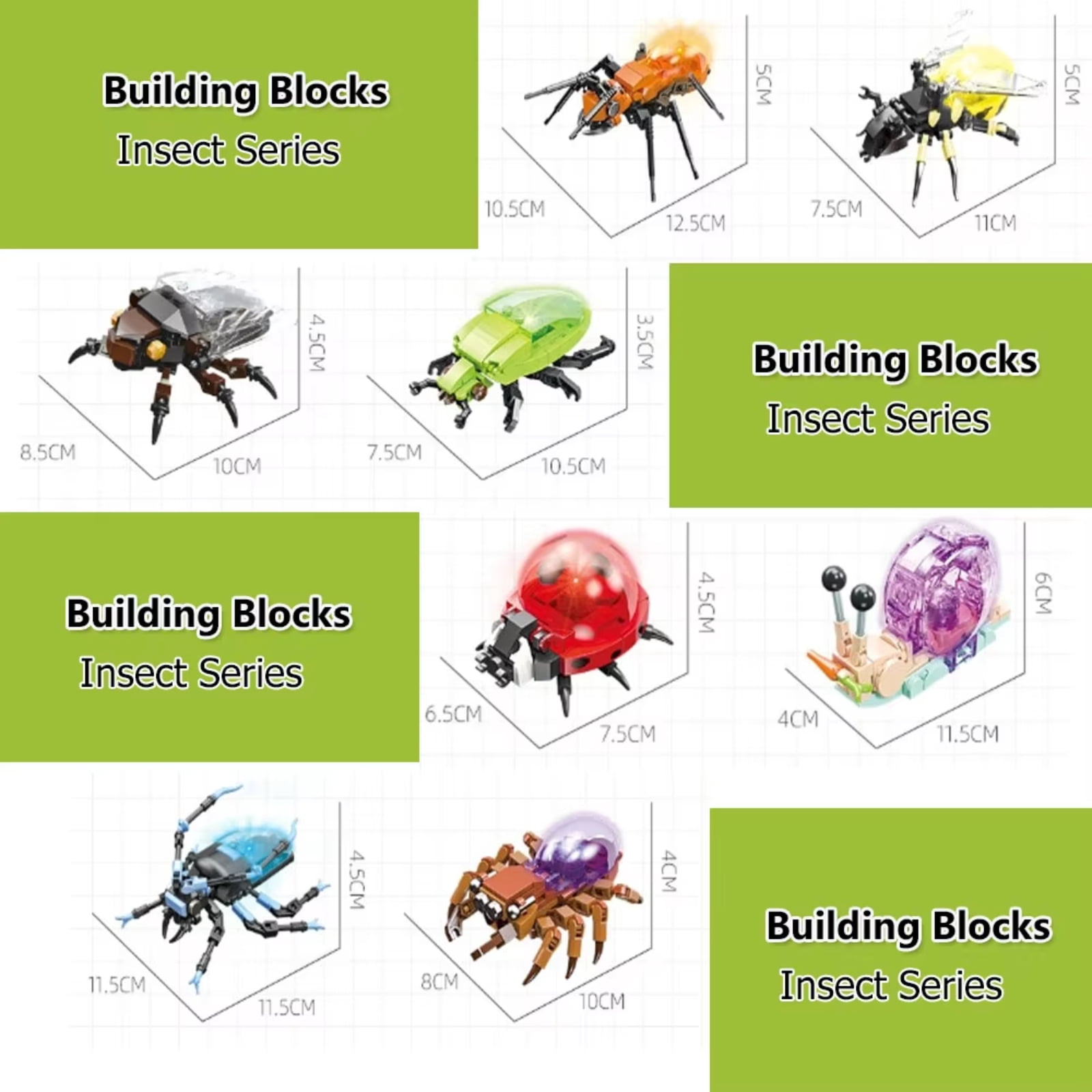 Unbranded 8-in-1 Insect Animal Building Blocks Set, Glowing STEM Educational Toy with 8 Models, Durable ABS Plastics, Creative Gift for Kids Boys 6+