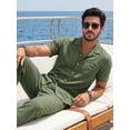thumbnail image 3 of RICHCOIN Men 2 Piece Linen Outfit Beach Button Down Shirt Casual Loose Pant Sets, 3 of 7