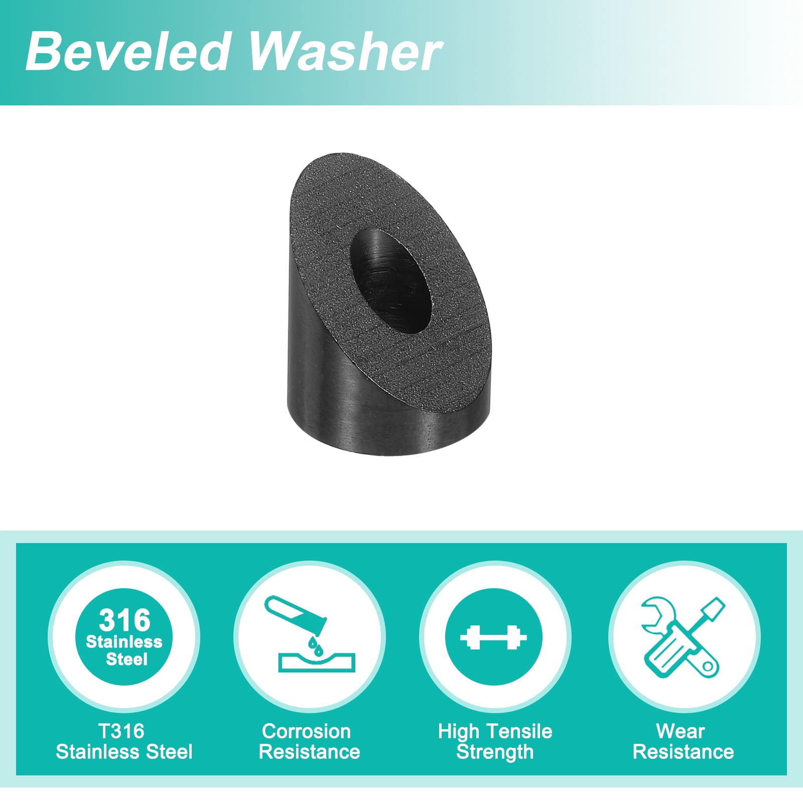 30 Pack 1/4 Inch 45 Degree Angle Beveled Washer, T316 Stainless Steel Angled Washer for Cable Railing Stair Ends Wood Metal Posts, Black