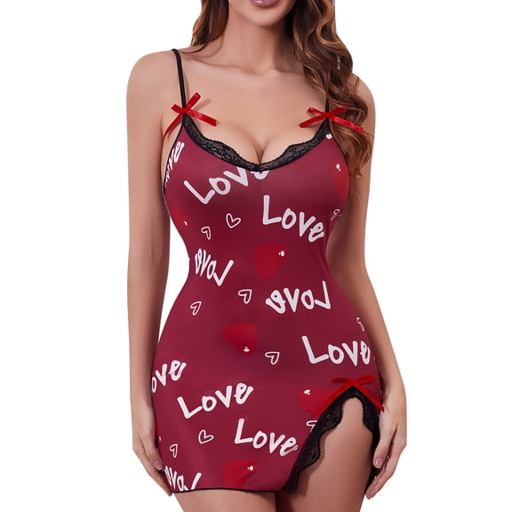 Women's Nightgowns & Sleepshirts Valentine'S Day Pajamas Milk Silk Strap Dresser for Bedroom,Red,S