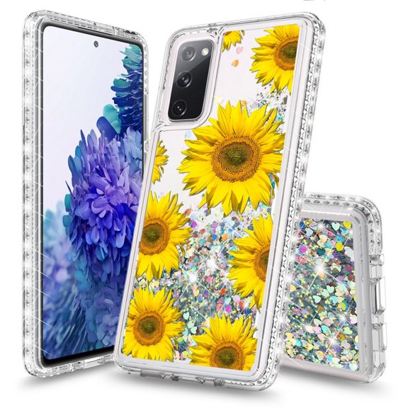 Bemz Liquid Quicksand Case for Samsung Galaxy S20 FE (with Touch Tool) - Sunflowers (Clear)