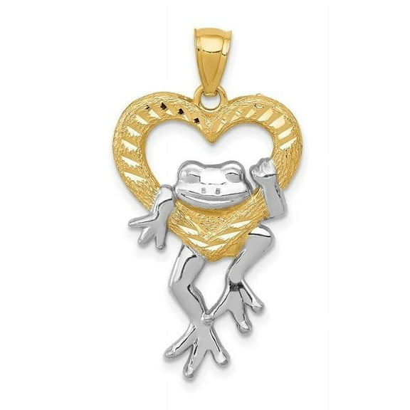 14k Yellow Gold Frog in Heart Design Charm Pendant