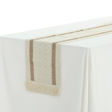 

Uxcell 1 Pack Fringe Table Runners Floral Table Banner for Home Decoration White Brown 12 x71