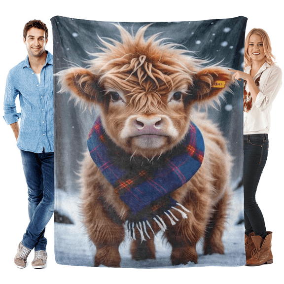 Highland Cow Blanket Animal Pattern Digital Print Fleece Throw - Super Soft and Warm