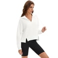 thumbnail image 3 of DARING DIVA Women's Stylish Cropped Half Zip Hoodie with Trendy Side Slits S White, 3 of 7