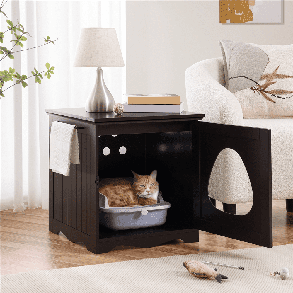 Renwick Enclosed Cat Litter Box End Table, Espresso