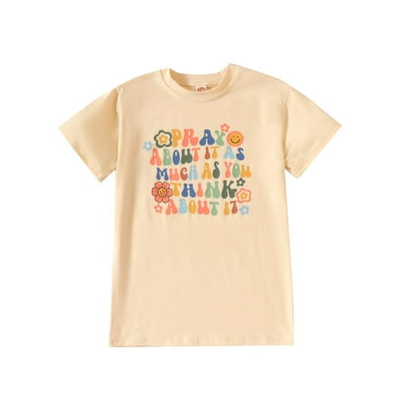 

Kids Toddler Baby Summer Outfits Short Sleeve Round Neck T-Shirt Letter Print Tops for Daily Clothes Clothing