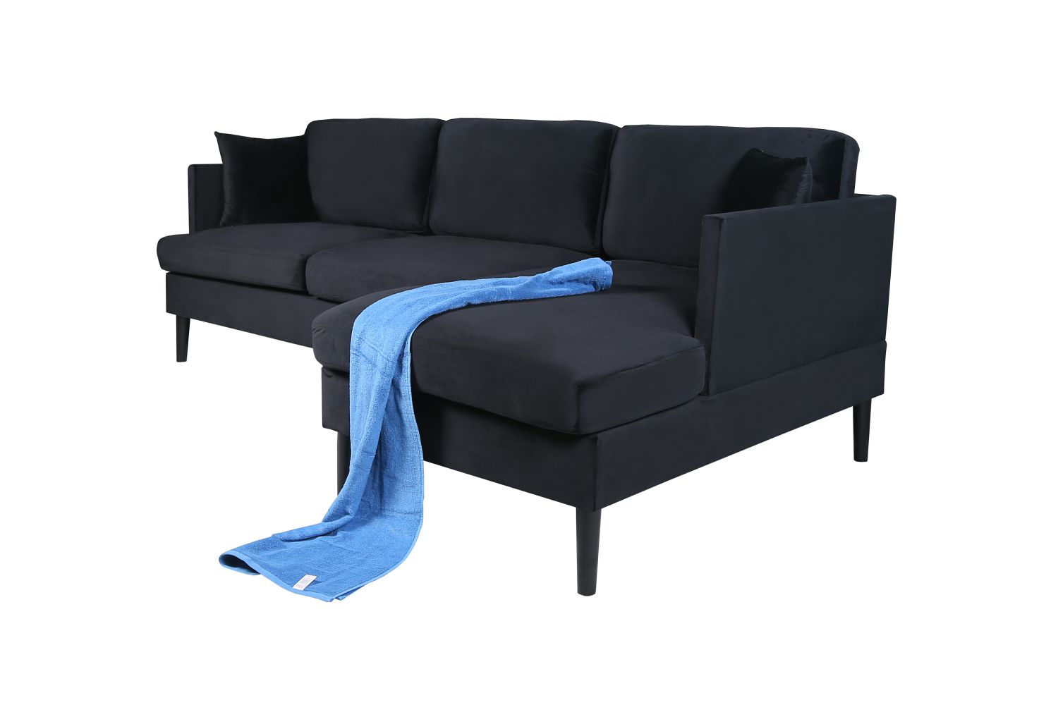 L-shape Sectional Sofa Velvet Right Hand Facing with Solid Wood Legs and Removable and Washable Seat Cover，Black - image 3 of 7
