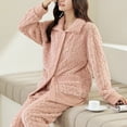 thumbnail image 4 of Teissuly Womens Pajamas Style Warm Plush And Thick Pajama Set Button Lapel Double Pocket Home Set, 4 of 5