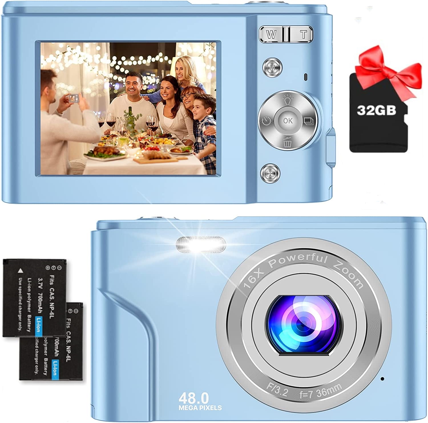 Zostuic Kids Digital Camera, FHD 1080P 48MP 16X Digital Zoom, Compact Mini Camera with 32GB SD