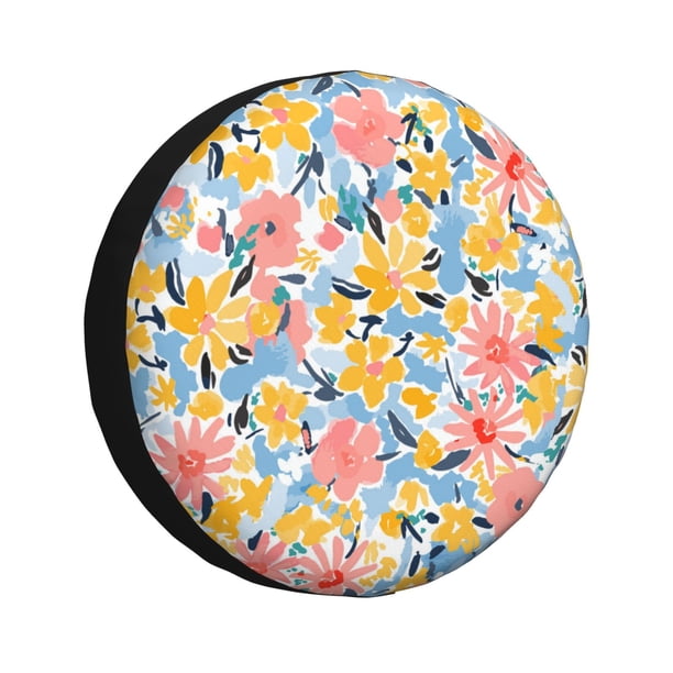 Fotbe Watercolor Wildflowers Funda de Llanta de Repuesto con Estampado, Engrosada, Ajuste Universal para Jeep, Remolque, RV, SUV, Camión-16 inch
