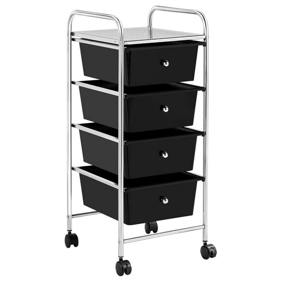 4 Tier Rolling Storage Cart with Removable Drawers Plastic Trolley Organizer craft cart organizer with drawers 360 Castor Wheels Cart, Black