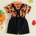 thumbnail image 7 of RMGVDSD Baby Boy Halloween Outfit Pumpkin Print Short Sleeve Button Down Shirt Romper Suspender Shorts Clothing Set Trendy Boys Clothes, 7 of 7