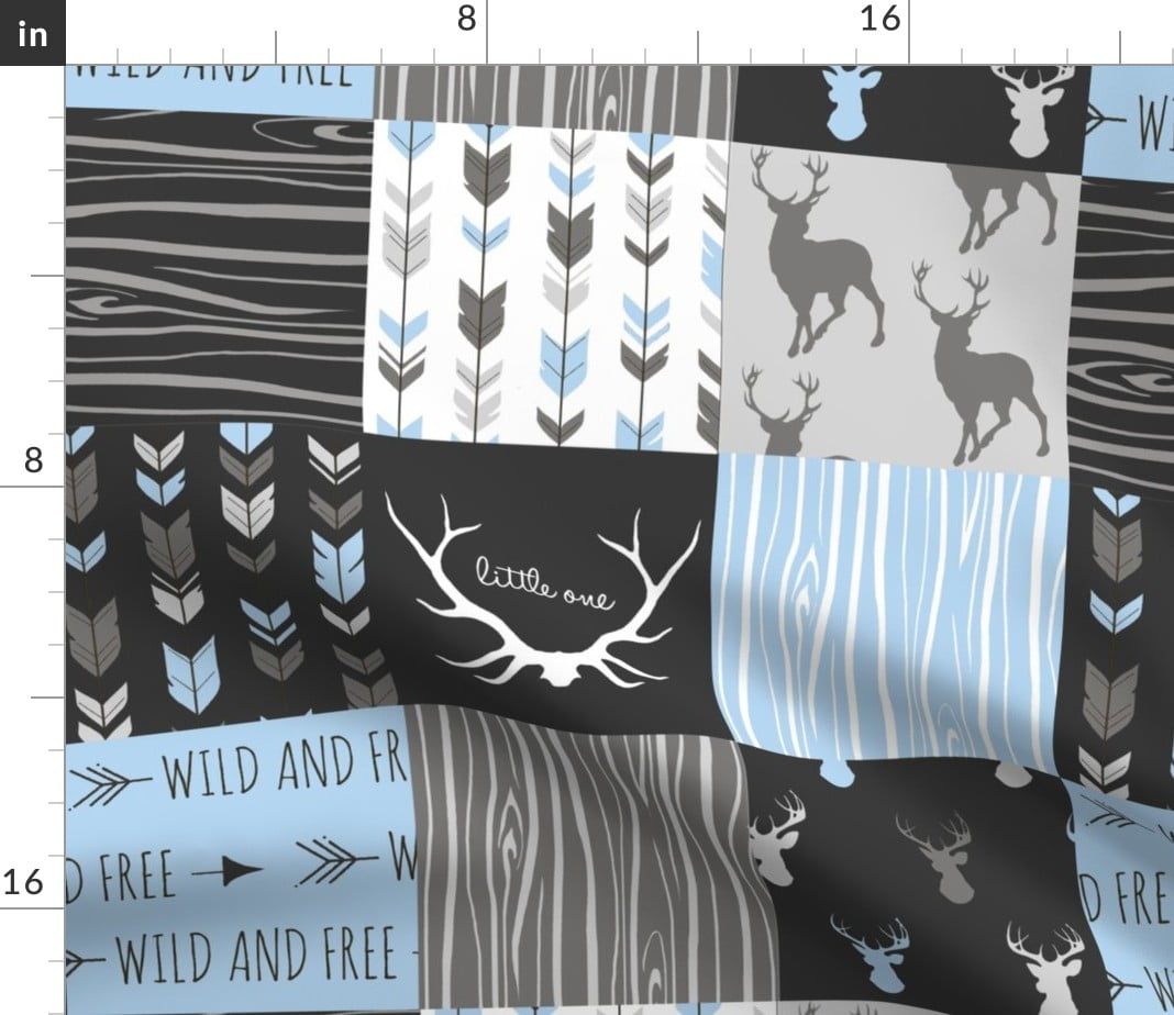 Grey Deer Birds Woodland Silhouette Stag Spoonflower Fabric by the Yard 