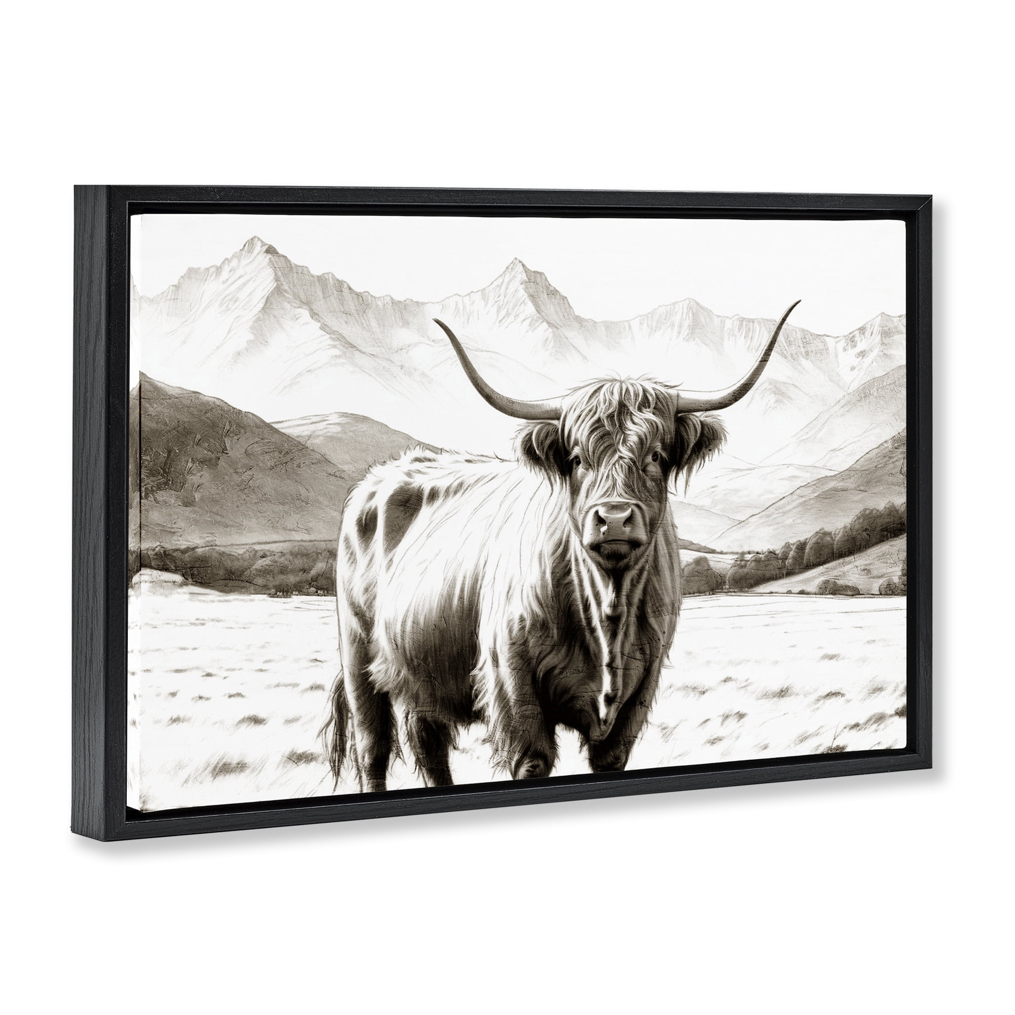 Stupell Industries Highland Sepia Sketch Black Framed Floater Canvas Wall Art, design by Kim Allen