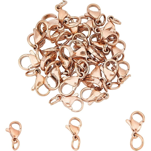 30pcs 3 Sizes Rose Gold Lobster Claw Clasps 9-12mm Necklace Claw Clasps with Loop Stainless Steel Jewelry Clasps Fastener Hook Clasp for Jewelery Making 4-6mm Hole
