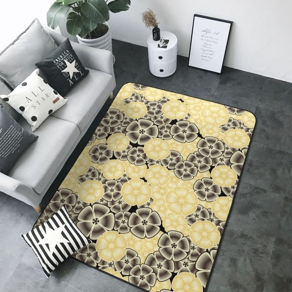 Area Rugs For Living Room Decor - gold fivepetal flowers Soft Anti Slip Throw Washable Rugs 5x7 For Bedroom, Indoor Carpet For Bedroom Living Room 80x58In
