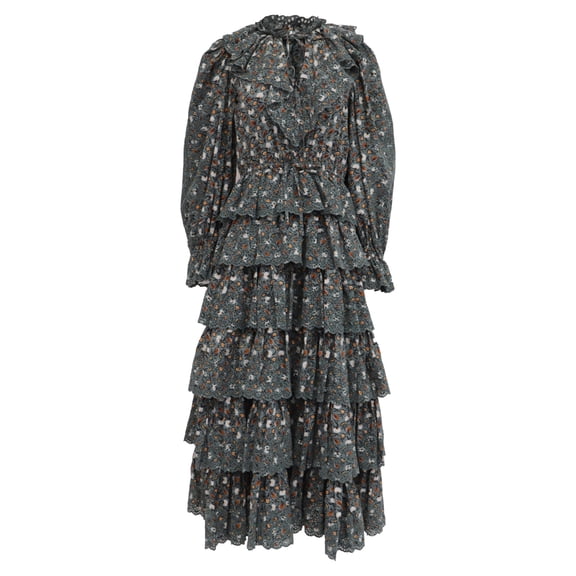 Pre-Owned Ulla Johnson Odile Ruffled Midi Dress in Olive Cotton