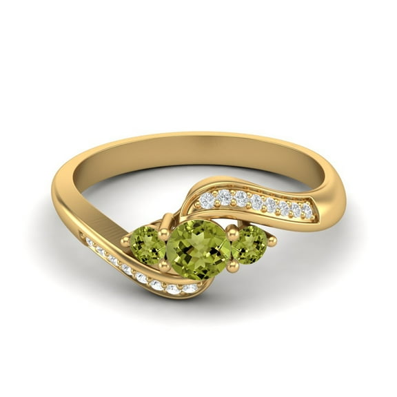 0.40 Ctw Round Peridot 925 Sterling Silver Gold Vermeil Three Stone Women Wedding Ring