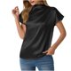 thumbnail image 1 of Camisetas de Manga Corta de Cuello Alto para Mujeres Moda Casual Primavera Cuello Redondo Medio Cuello Alto Hombro Izquierdo Plisado Superior, 1 of 6