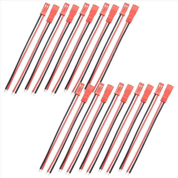 Qilidiba 10 Pairs 2 Pin JST Plug Socket Connector M to F 110mm Cable Wire Red Black