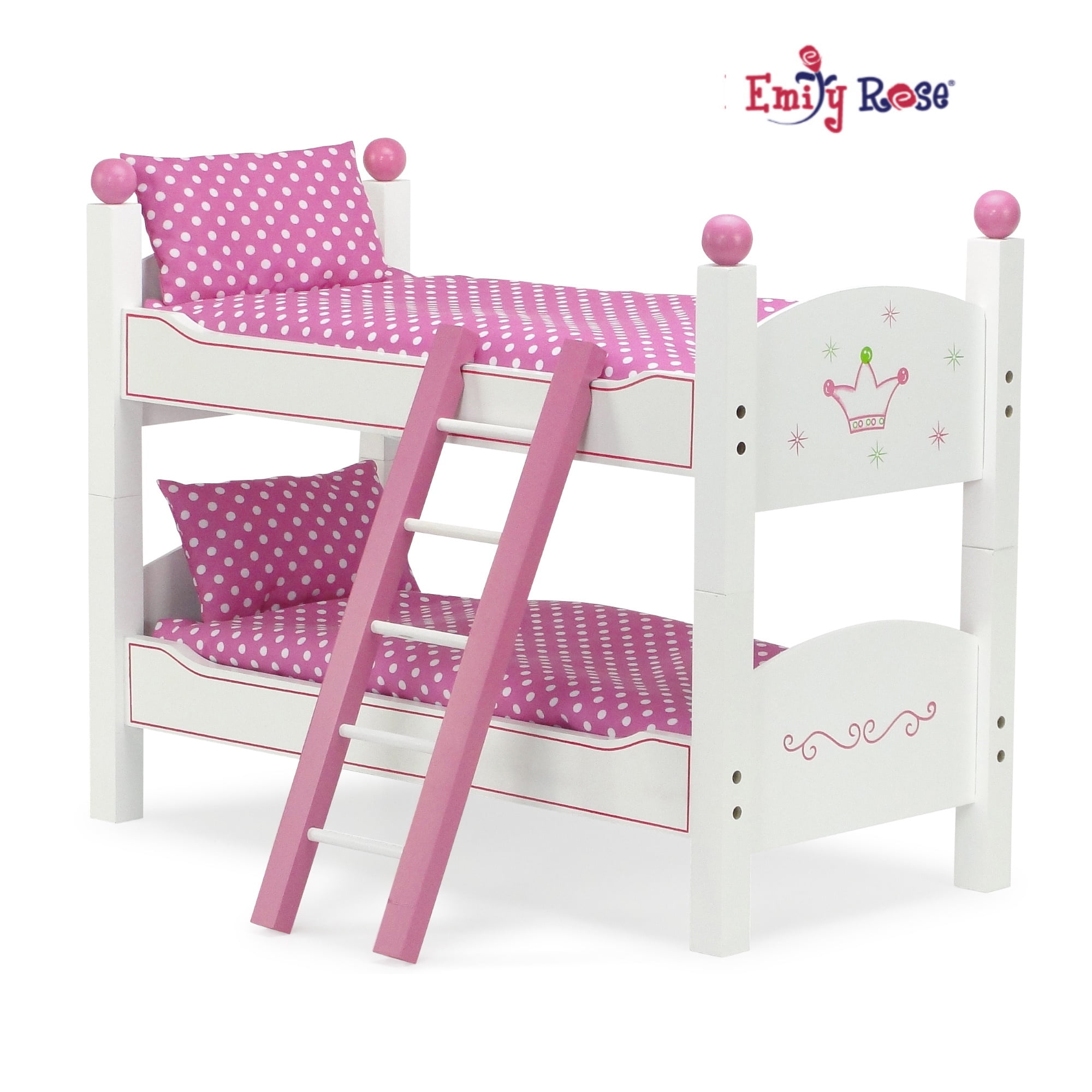 Triple Stackable Wooden Bunk Bed with Trundle & Linens For American Girl Dolls 