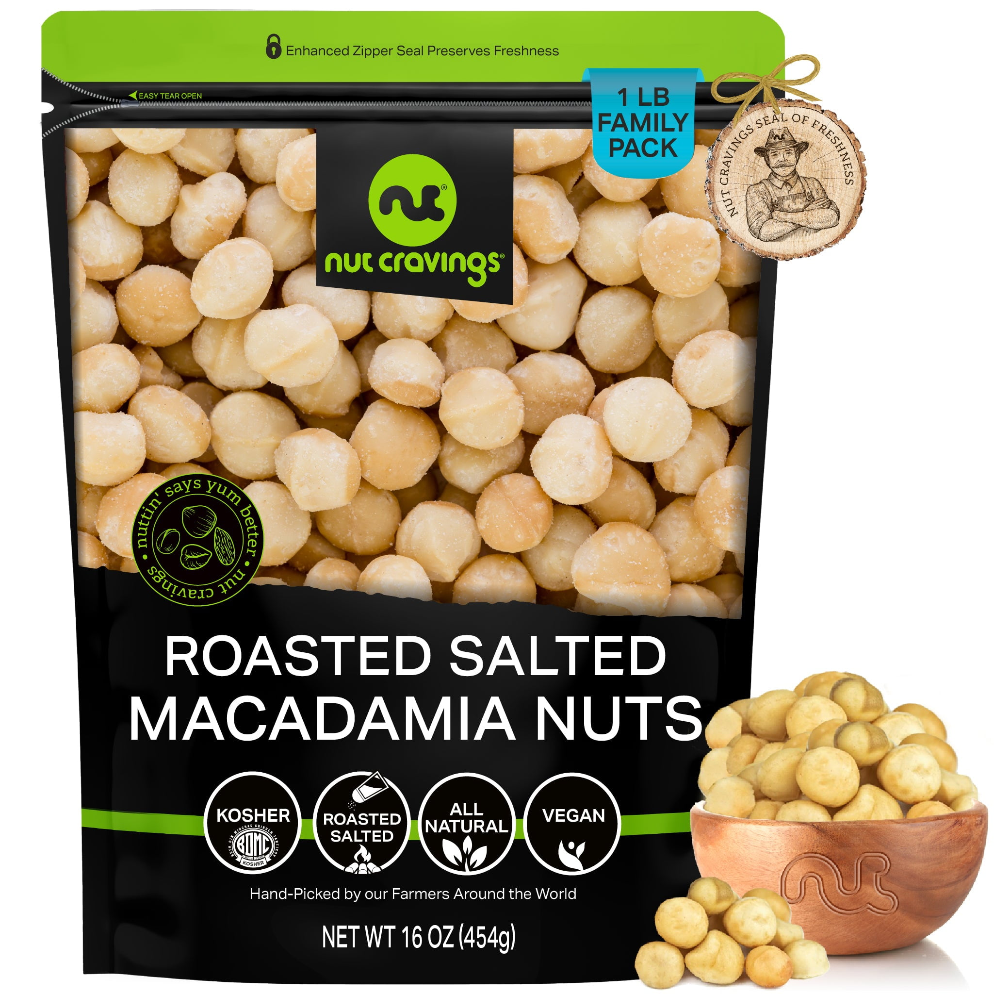 Buy Macadamia Nuts Freshly Roasted & Salted 16oz 1 lbs by Nut